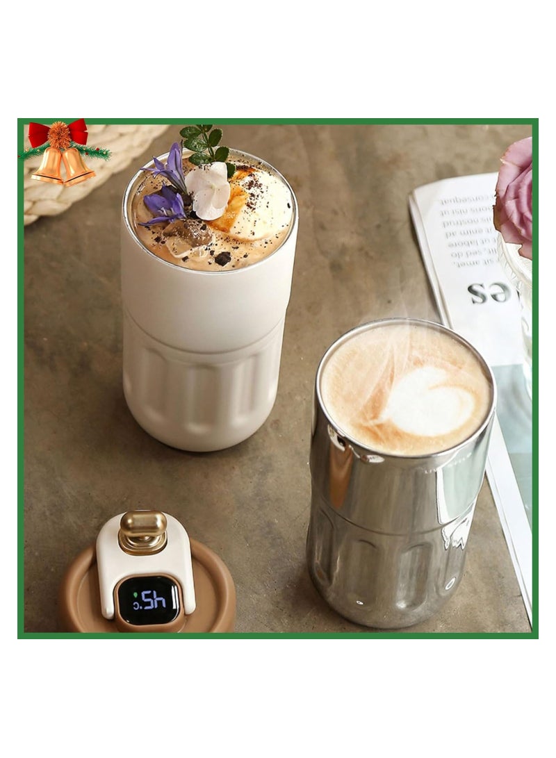 Coffee Thermos with Temperature Display, Smart Temperature Control Travel Coffee Mug, Portable Hot and Cold Coffee Thermos, Stainless Steel Leak-Proof Travel Coffee Insulated Cup, 450ML - White - Image 5